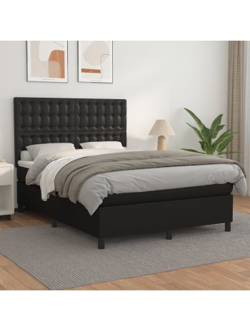 Boxspringbett mit Matratze Schwarz 140x190 cm Kunstleder