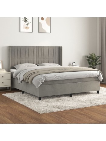 Boxspringbett mit Matratze Hellgrau 160x200 cm Samt