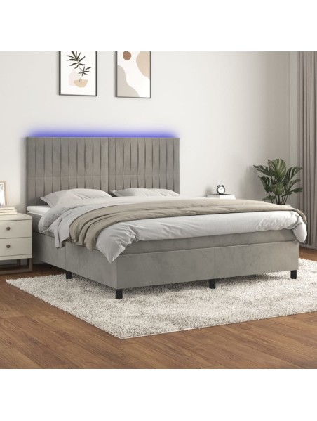 Boxspringbett mit Matratze & LED Hellgrau 180x200 cm Samt