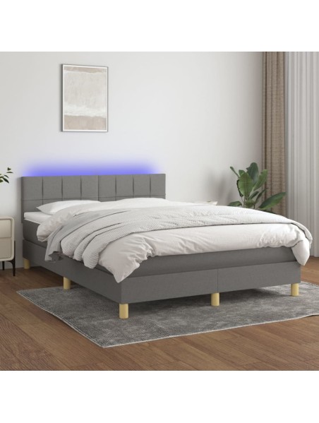 Boxspringbett mit Matratze & LED Dunkelgrau 140x200 cm Stoff