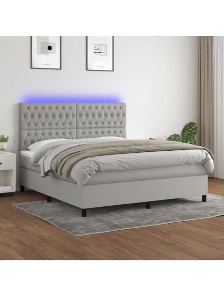 Boxspringbett mit Matratze & LED Hellgrau 180x200 cm Stoff