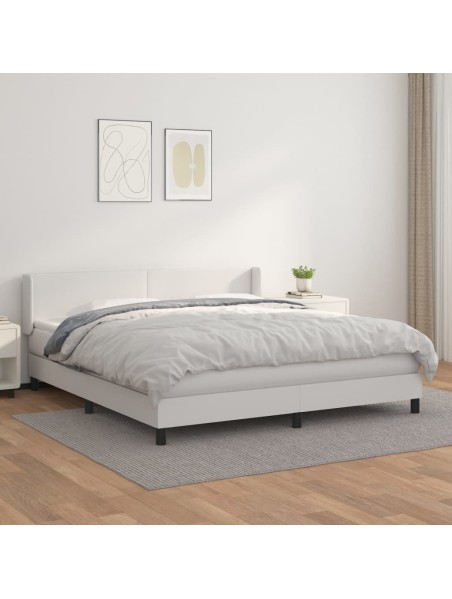 Boxspringbett mit Matratze Weiß 180x200 cm Kunstleder