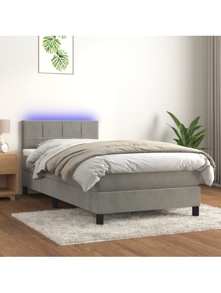 Boxspringbett mit Matratze & LED Hellgrau 80x200 cm Samt