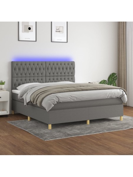 Boxspringbett mit Matratze & LED Dunkelgrau 180x200 cm Stoff