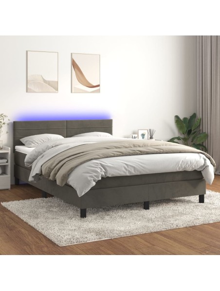 Boxspringbett mit Matratze & LED Dunkelgrau 140x200 cm Samt