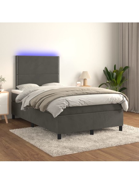 Boxspringbett mit Matratze & LED Dunkelgrau 120x200 cm Samt