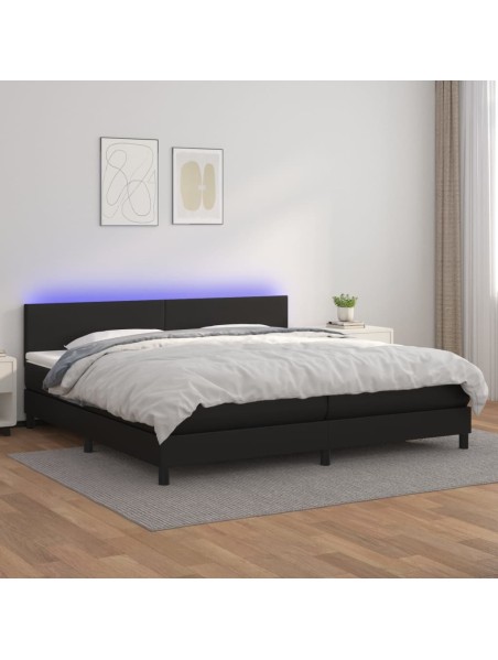 Boxspringbett mit Matratze & LED Schwarz 200x200 cm Kunstleder