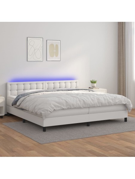 Boxspringbett mit Matratze & LED Weiß 200x200 cm Kunstleder