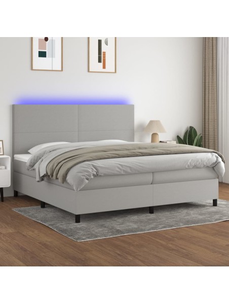 Boxspringbett mit Matratze & LED Hellgrau 200x200 cm Stoff