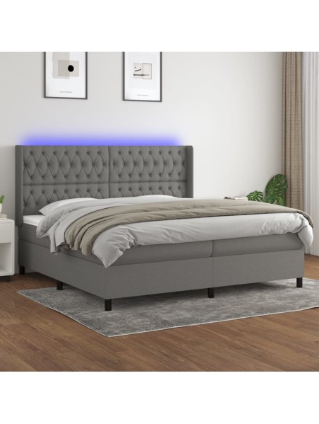 Boxspringbett mit Matratze & LED Dunkelgrau 200x200 cm Stoff