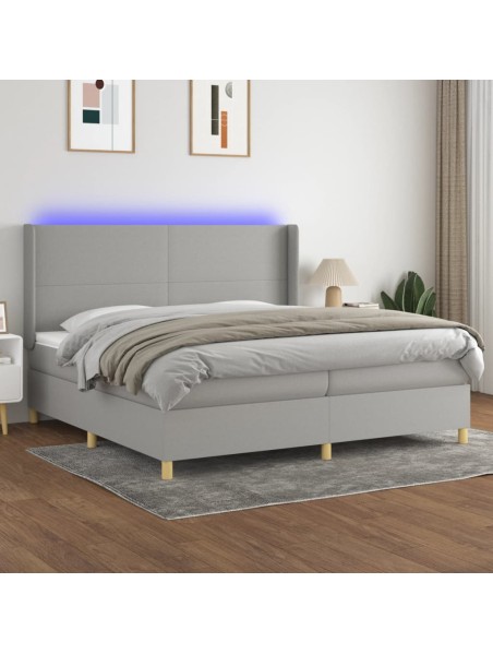 Boxspringbett mit Matratze & LED Hellgrau 200x200 cm Stoff