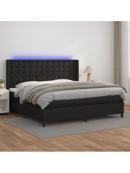 Boxspringbett mit Matratze & LED Schwarz 200x200 cm Kunstleder