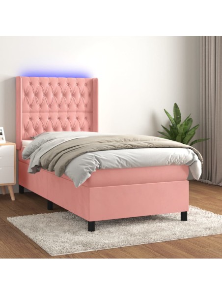 Boxspringbett mit Matratze & LED Rosa 100x200 cm Samt