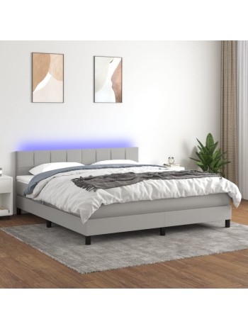 Boxspringbett mit Matratze & LED Hellgrau 160x200 cm Stoff