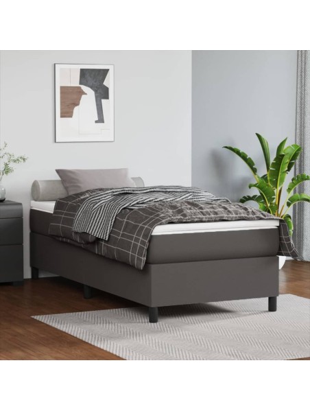 Boxspringbett mit Matratze Grau 90x190 cm Kunstleder