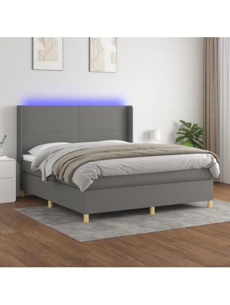 Boxspringbett mit Matratze & LED Dunkelgrau 180x200 cm Stoff