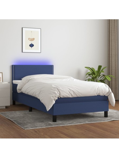 Boxspringbett mit Matratze & LED Blau 90x190 cm Stoff