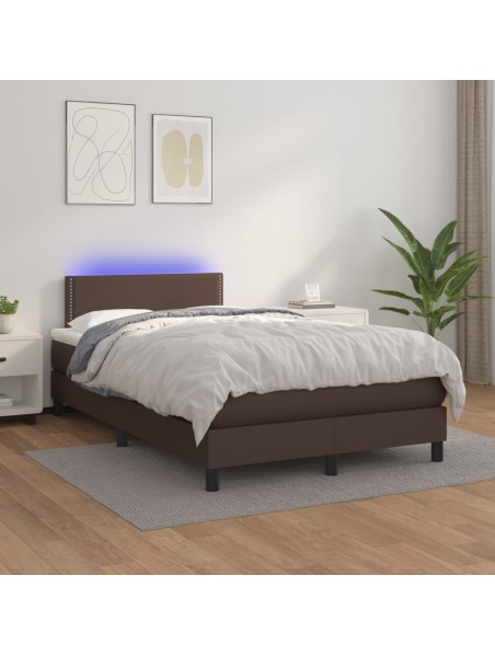 Boxspringbett mit Matratze & LED Braun 120x200 cm Kunstleder