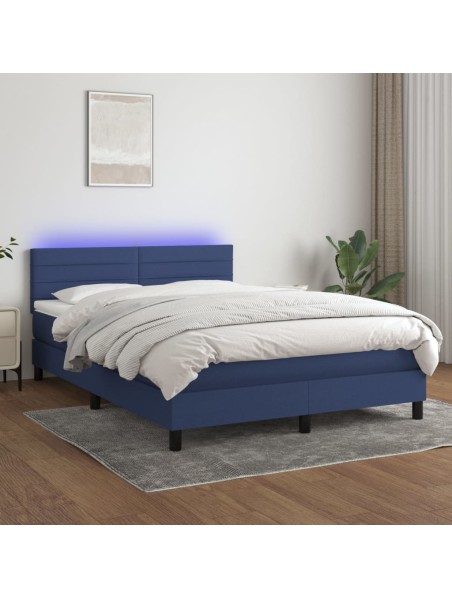 Boxspringbett mit Matratze & LED Blau 140x190 cm Stoff