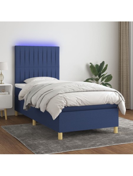 Boxspringbett mit Matratze & LED Blau 90x200 cm Stoff