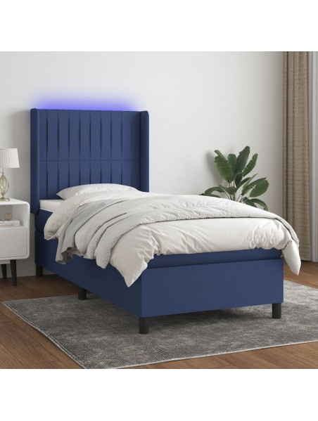 Boxspringbett mit Matratze & LED Blau 90x200 cm Stoff