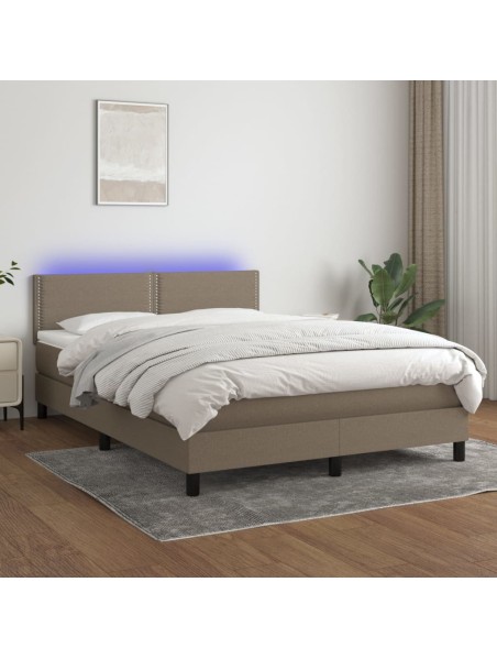 Boxspringbett mit Matratze & LED Taupe 140x200 cm Stoff