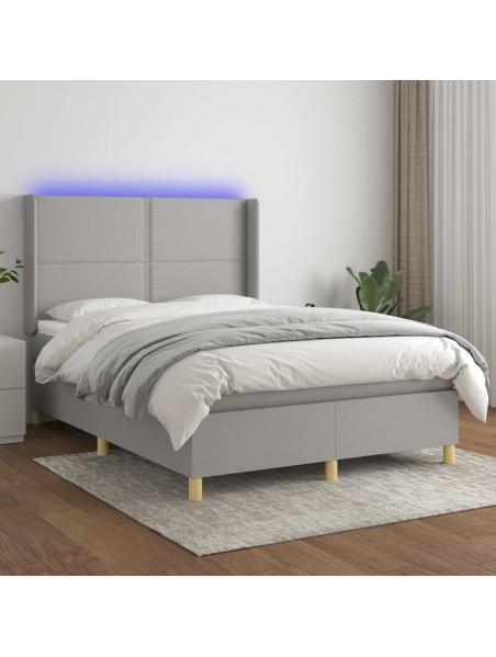 Boxspringbett mit Matratze & LED Hellgrau 140x200 cm Stoff