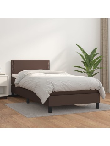 Boxspringbett mit Matratze Braun 90x200 cm Kunstleder