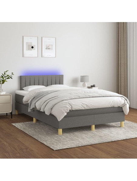 Boxspringbett mit Matratze & LED Dunkelgrau 120x200 cm Stoff