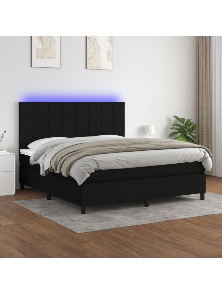 Boxspringbett mit Matratze & LED Schwarz 160x200 cm Stoff