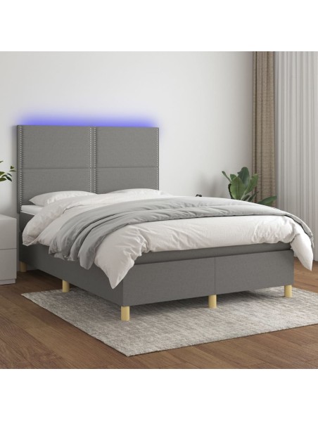 Boxspringbett mit Matratze & LED Dunkelgrau 140x200 cm Stoff