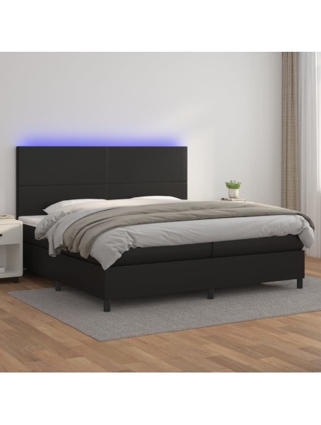 Boxspringbett mit Matratze & LED Schwarz 200x200 cm Kunstleder