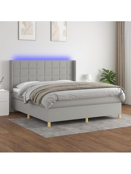 Boxspringbett mit Matratze & LED Hellgrau 160x200 cm Stoff