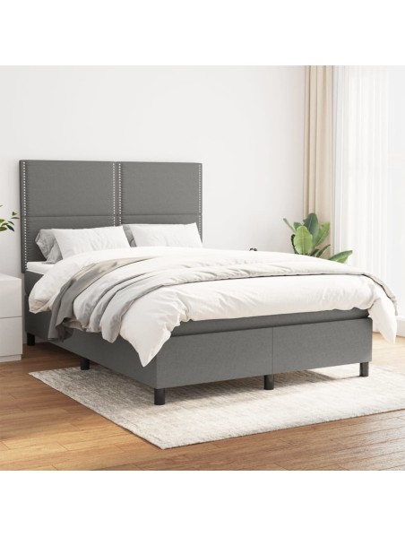 Boxspringbett mit Matratze Dunkelgrau 140x200 cm Stoff