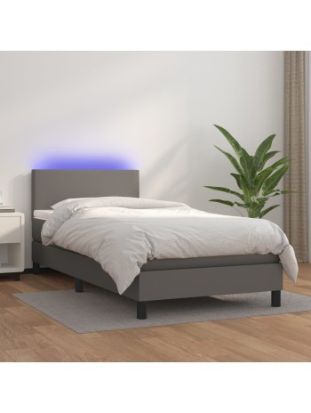 Boxspringbett mit Matratze & LED Grau 100x200 cm Kunstleder