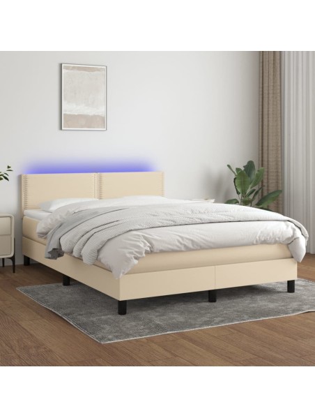 Boxspringbett mit Matratze & LED Creme 140x190 cm Stoff