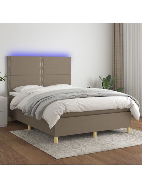 Boxspringbett mit Matratze & LED Taupe 140x190 cm Stoff