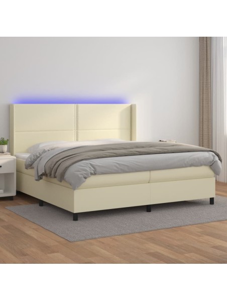 Boxspringbett mit Matratze & LED Creme 200x200 cm Kunstleder