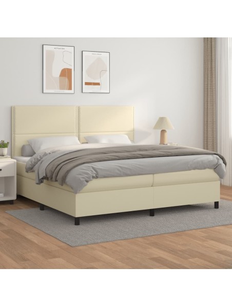 Boxspringbett mit Matratze Creme 200x200 cm Kunstleder