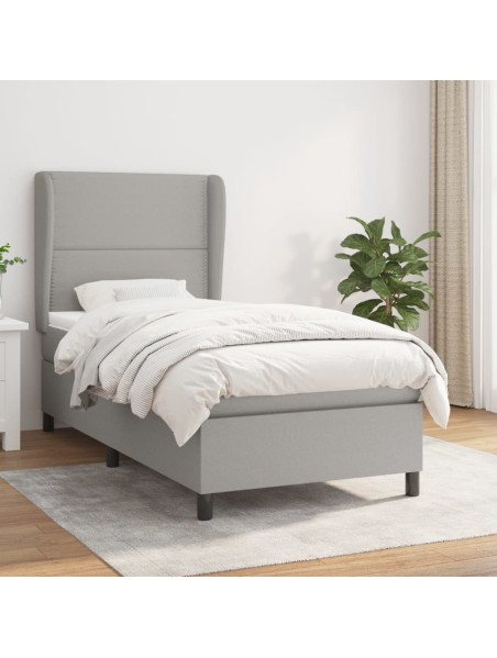 Boxspringbett mit Matratze Hellgrau 90x190 cm Stoff