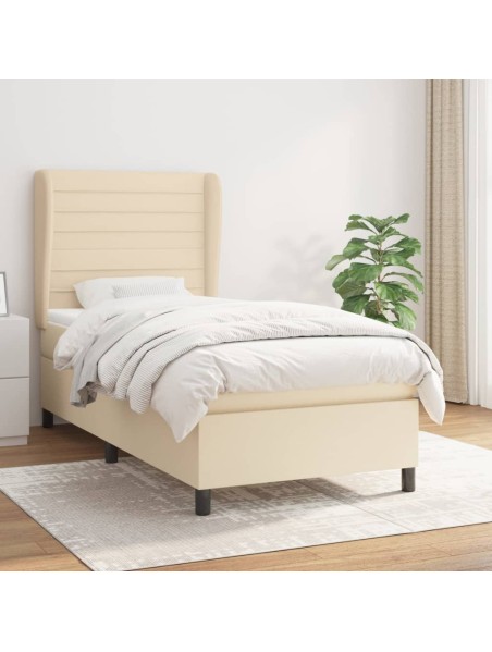 Boxspringbett mit Matratze Creme 90x190 cm Stoff