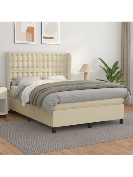 Boxspringbett mit Matratze Creme 140x200 cm Kunstleder