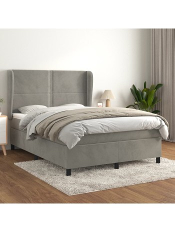 Boxspringbett mit Matratze Hellgrau 140x190 cm Samt