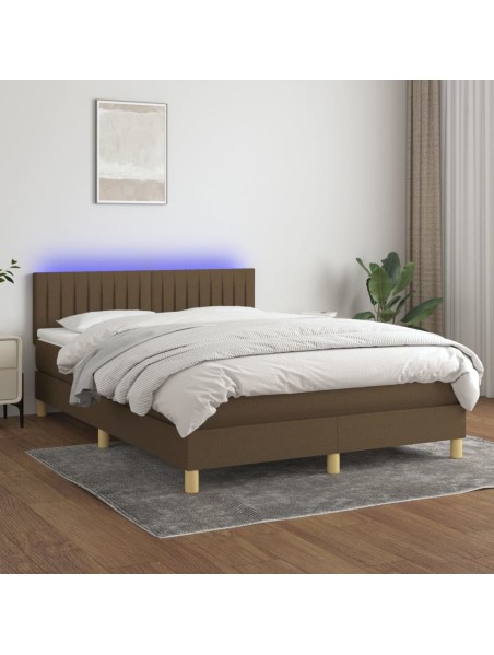 Boxspringbett mit Matratze & LED Dunkelbraun 140x200 cm Stoff