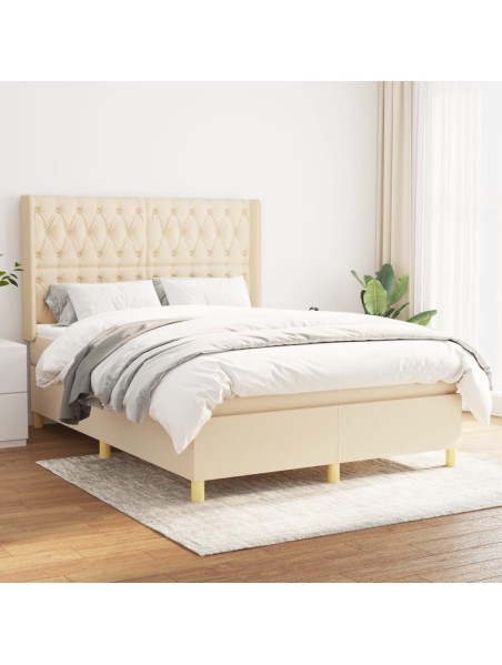 Boxspringbett mit Matratze Creme 140x190 cm Stoff