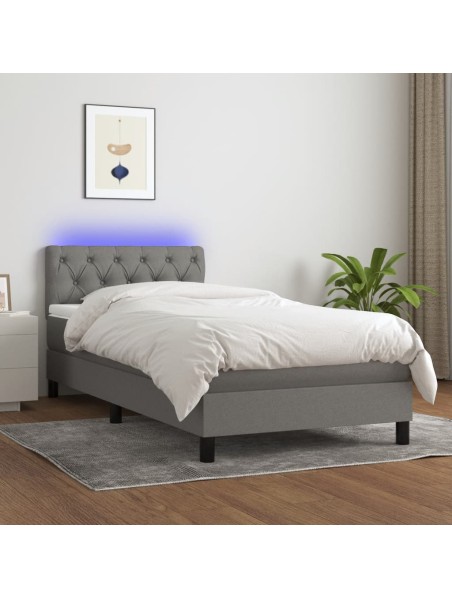 Boxspringbett mit Matratze & LED Dunkelgrau 80x200 cm Stoff