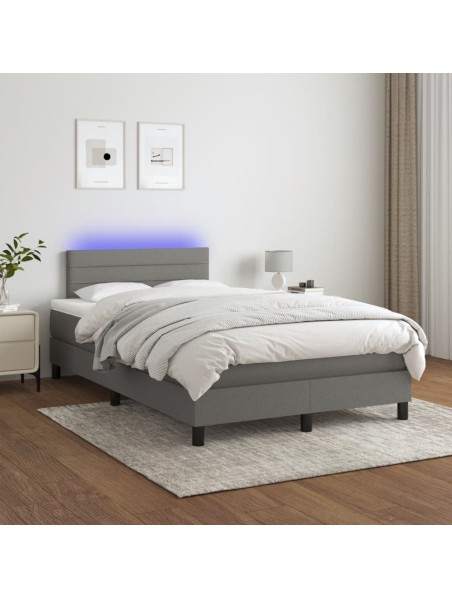 Boxspringbett mit Matratze & LED Dunkelgrau 120x200 cm Stoff