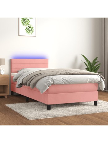 Boxspringbett mit Matratze & LED Rosa 90x200 cm Samt