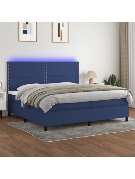 Boxspringbett mit Matratze & LED Blau 200x200 cm Stoff