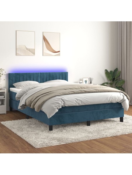 Boxspringbett mit Matratze & LED Dunkelblau 140x200 cm Samt